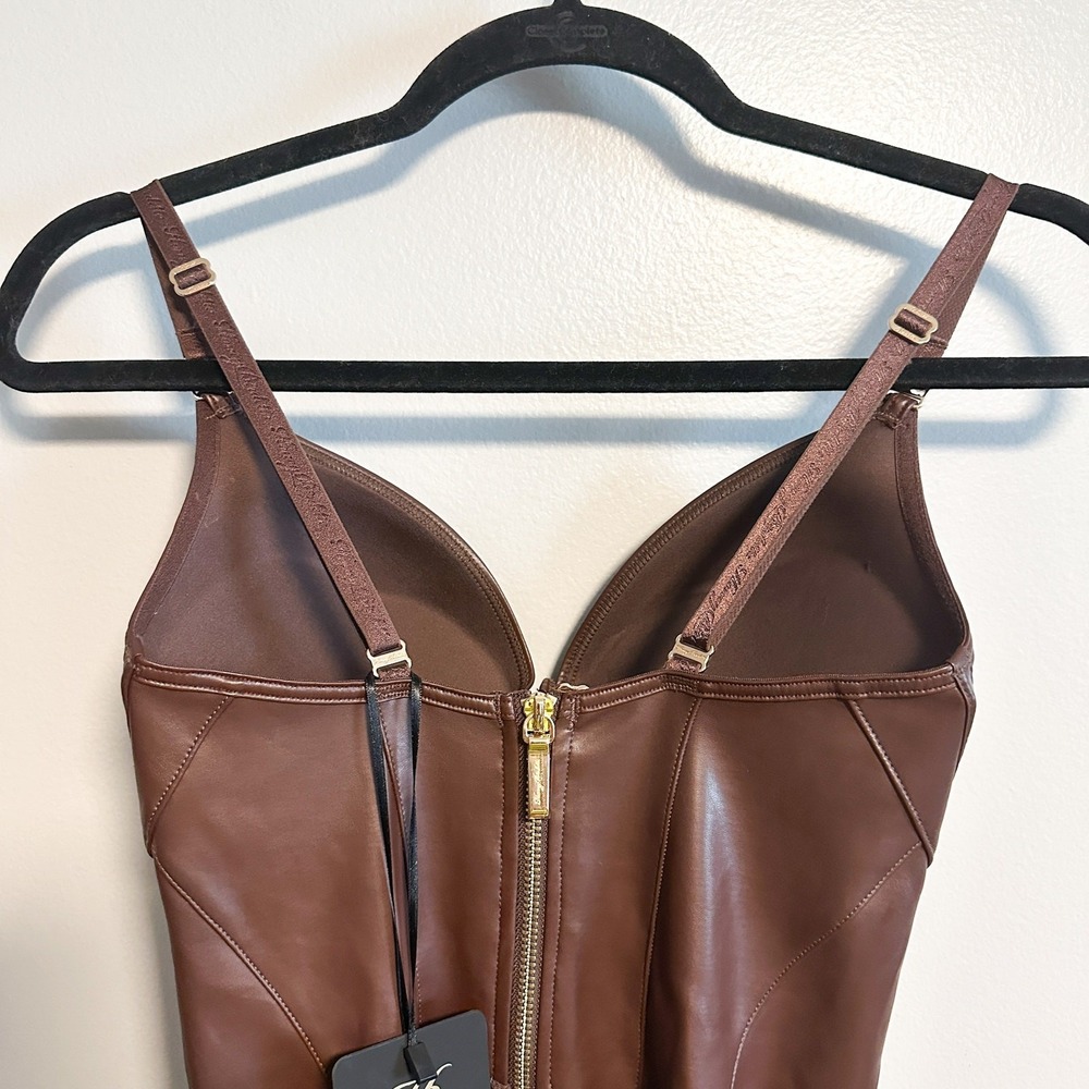 Honey Birdette Emily Deep Mahogany Faux Leather Dress NWT Size XS - Picture 11 of 16